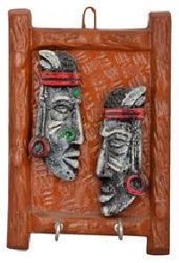 Terracotta Tribal Face Key Holder