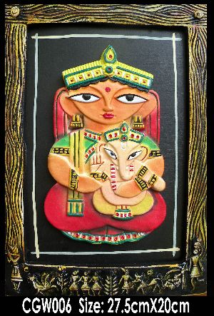Terracotta Sculpted Durga Ganesha 3D Frame