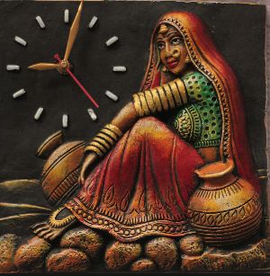 Terracotta Traditional Indian Lady Wall Clock