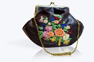 Brown Leather Thread Embroidered Clutch