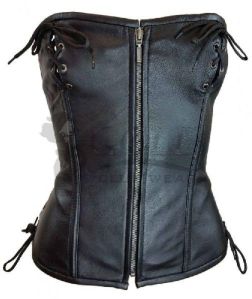 LEATHER LADIES LACED TOP CORSET WITH HOOK AND EYE CLOSURE