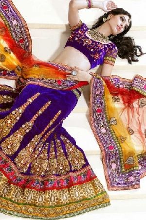 Embroidered Orange and Violet Lehenga Choli