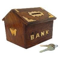 Wooden Hut Money Bank