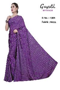 1004 Womens Purple Moss Stripes Print Saree