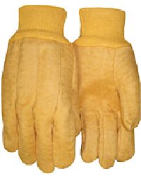 Laminated Golden Brown Chore Knit Wrist Gloves
