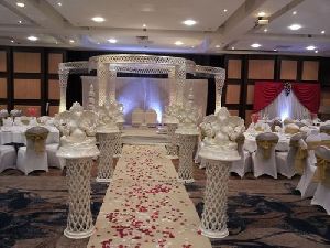 Fiber Crystal Mandap with Aisle Pillars & Entrance Gate