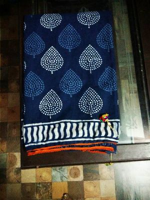 bagru hand block printed cotton mal mal pom pom sarees with blouse