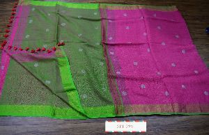 Ball design linen jamdani saree with Blouse piece
