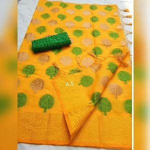 Banarasi cotton silk tree boota sarees with blouse