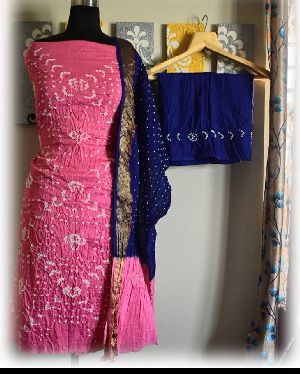 Cotton Silk Bandhani Dress Material