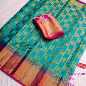 dupiom silk zari work sarees with contrast blouse