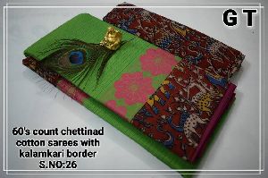 GT Chettinad Kalamkari blouse border cotton sarees