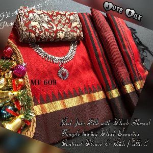 MF 609 jute silk sarees with contrast blouse