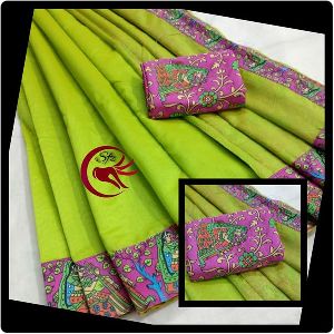 Chanderi silk patchwork Kalamkari printed border sarees