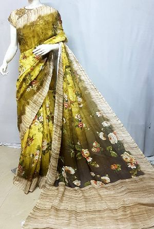Pure linen by linen digital print sarees