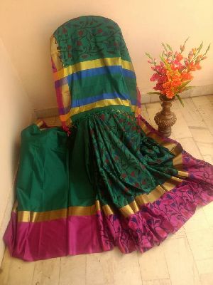 Pure original aura silk sarees with kalamkari prints
