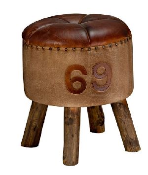 eather stool, wood stool