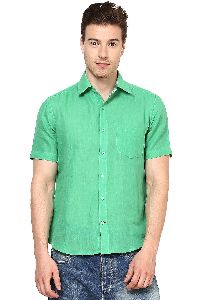 Green Cotton Half Sleeve Check Shirt