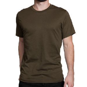 Mens Brown Round Neck Plain T-Shirts