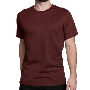 Mens Dark Maroon Round Neck Plain T-Shirts