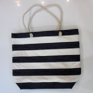 Striped Juco Bag With Rope Handle