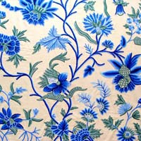 Blue Patel Crewel Curtain Fabric