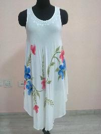 Soft Rayon Crepe Dress Hand Embroidery Brush Painting