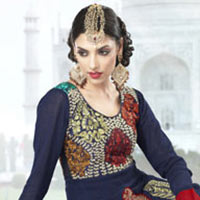 Navy Blue Faux Georgette Churidar Kameez with Dupatta