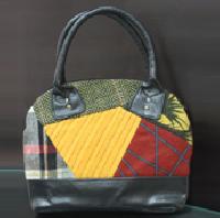 Custom made wool patch detail shoulder handbag