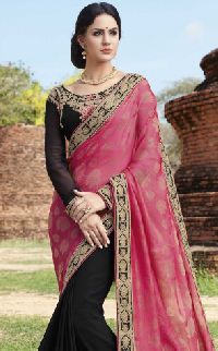 Sbw22025-Vt Embroidery Ambica Fab Embroidery Work Half Pink Saree