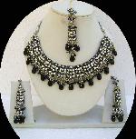 Indian Bollywood Black Kundan Zircon Necklace Set