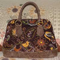 Brown Paisly Satchel Leather Tote Bag