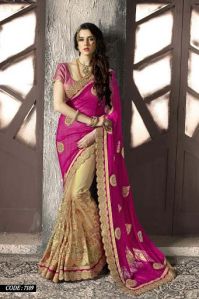 Beckoning Magenta Georgette On Net Designer Saree
