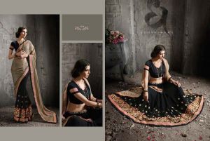 Bedazzling Brown Georgette On Fancy Net Designer Saree
