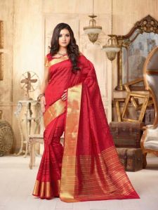 Delectable Dark Red Tussar Silk Saree