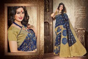 Entice Navy Blue Jacquard Silk Saree