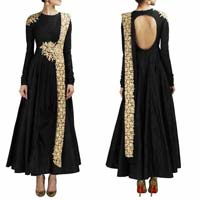 Fantastic Black Net & Raw Silk Anarkali Suit
