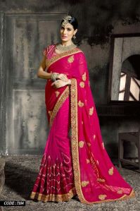 Georgette On Net Designer Saree, Technics : Embriodery