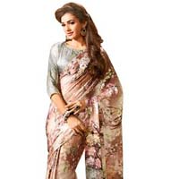 Girlish Brown Satin Silk Designer Saree