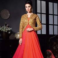 Glossy Red Art Silk Anarkali Suit