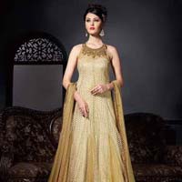 Magnetic Beige Fancy Net Gown Style Anarkali Suit