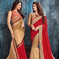 Red Shimmer Georgette With Double Blouse Designer Saree