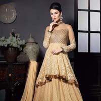 Snazzy Cream Dhupion Georgette Style Anarkali Suit
