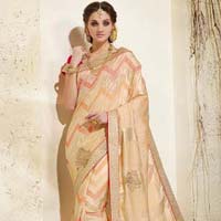 Snazzy Cream Tussar Silk Designer Saree