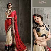 Sterling Red Chiffon Georgette Designer Saree