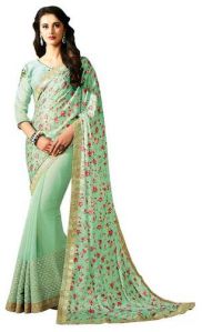 Striking Sea Green Georgette Designer Saree, Technics : Embriodery