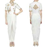 White Georgette & Raw Silk Designer Suit