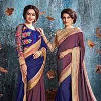 Wine Shimmer Brasso With Double Blouse Designer Saree