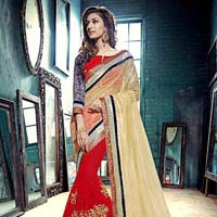 Wise Red Georgette On Fancy Net Designer Saree