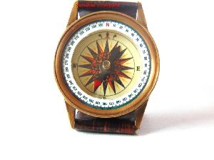 Brass Wrist Watch Compass Antique Finish With Leather Case